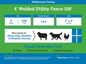 4’x100’ Welded Utility Fence - 2x4 Hole - 14.5 Gauge